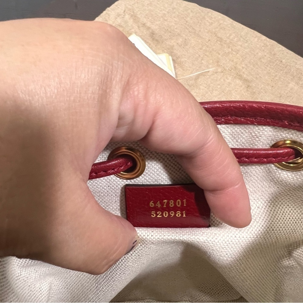 GUCCI X DORAEMON Mini Vintage GG Supreme Monogram Bucket Bag Beige Cherry NWT - Picture 13 of 16